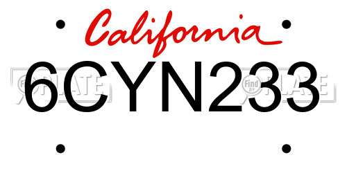 6CYN233 California License Plate