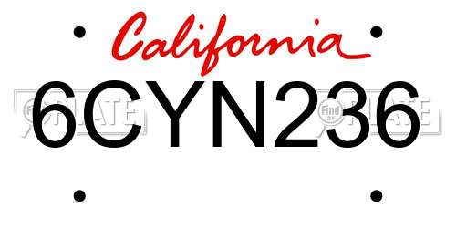 6CYN236 California License Plate