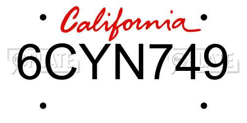 6CYN749 California License Plate
