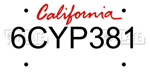 6CYP381 California License Plate