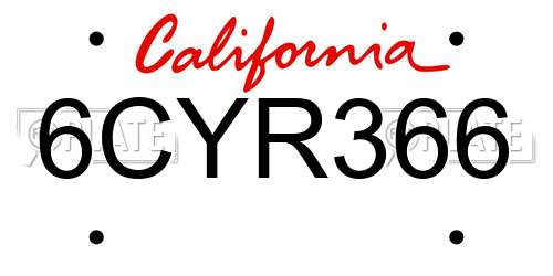 6CYR366 California License Plate