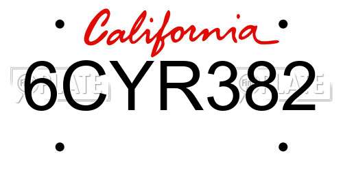 6CYR382 California License Plate