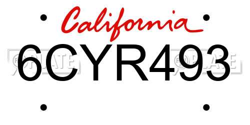 6CYR493 California License Plate