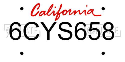 6CYS658 California License Plate