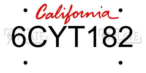 6CYT182 California License Plate