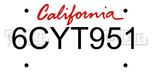 6CYT951 California License Plate