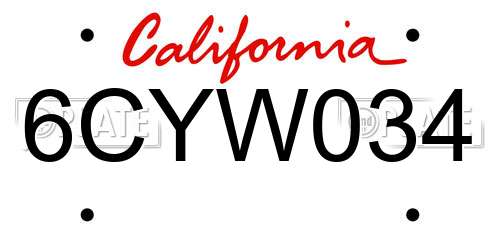 6CYW034 California License Plate
