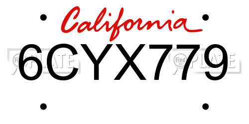 6CYX779 California License Plate