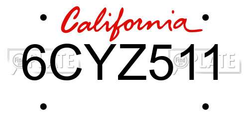 6CYZ511 California License Plate