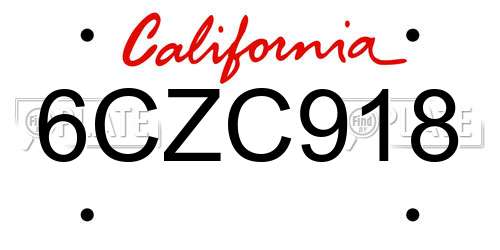6CZC918 California License Plate