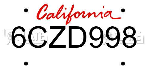 6CZD998 California License Plate
