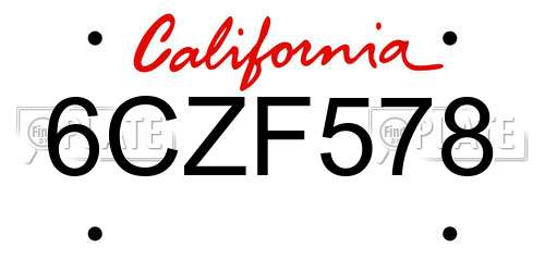 6CZF578 California License Plate