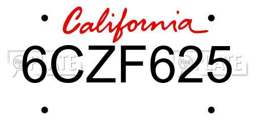 6CZF625 California License Plate