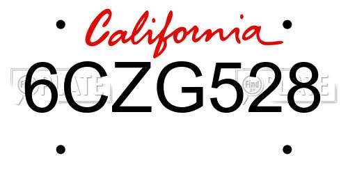 6CZG528 California License Plate