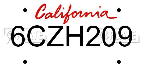 6CZH209 California License Plate