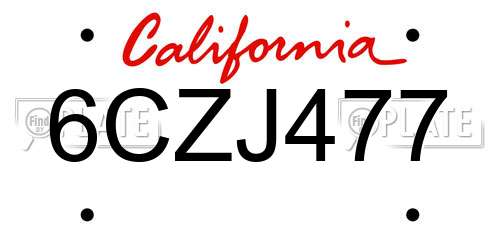 6CZJ477 California License Plate