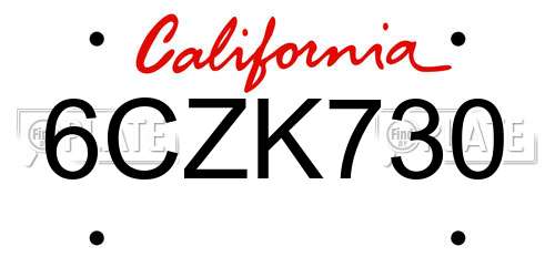 6CZK730 California License Plate