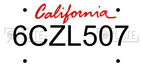 6CZL507 California License Plate