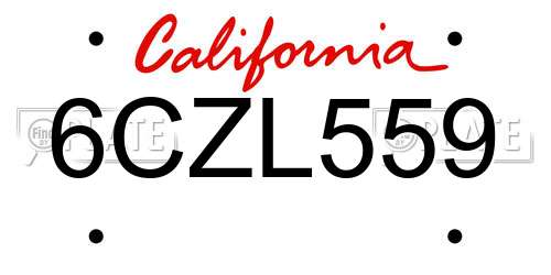 6CZL559 California License Plate