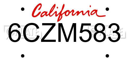 6CZM583 California License Plate