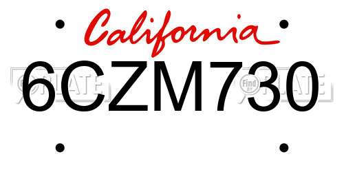 6CZM730 California License Plate