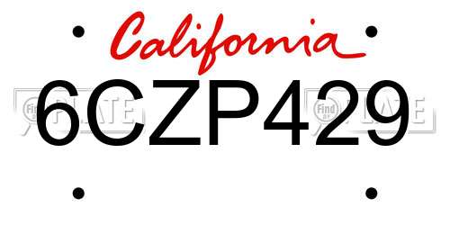 6CZP429 California License Plate