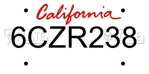 6CZR238 California License Plate