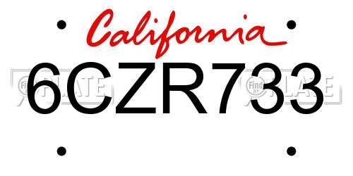6CZR733 California License Plate