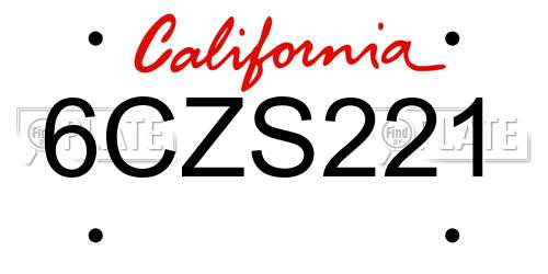 6CZS221 California License Plate
