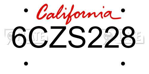 6CZS228 California License Plate