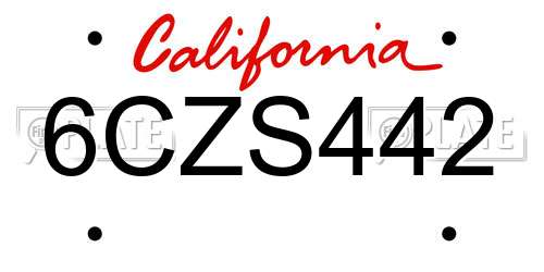 6CZS442 California License Plate