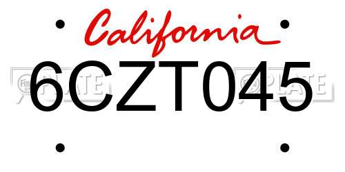 6CZT045 California License Plate