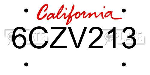 6CZV213 California License Plate