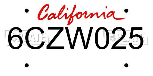 6CZW025 California License Plate