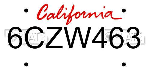 6CZW463 California License Plate