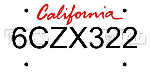 6CZX322 California License Plate