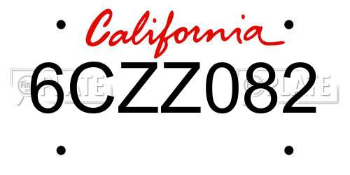 6CZZ082 California License Plate