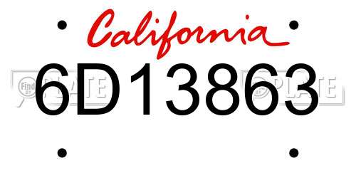 6D13863 California License Plate