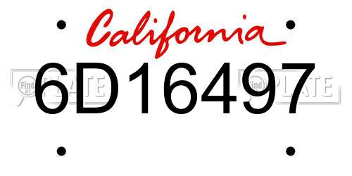 6D16497 California License Plate