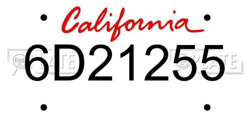 6D21255 California License Plate