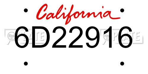 6D22916 California License Plate
