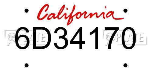 6D34170 California License Plate