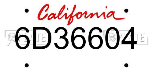 6D36604 California License Plate