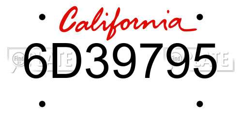 6D39795 California License Plate