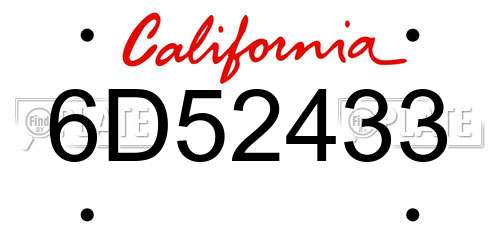 6D52433 California License Plate