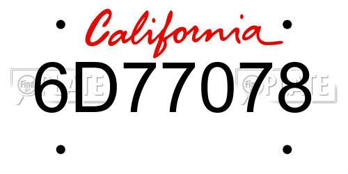 6D77078 California License Plate