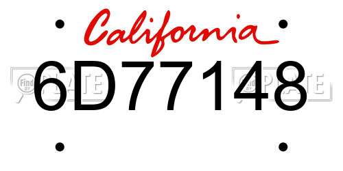 6D77148 California License Plate