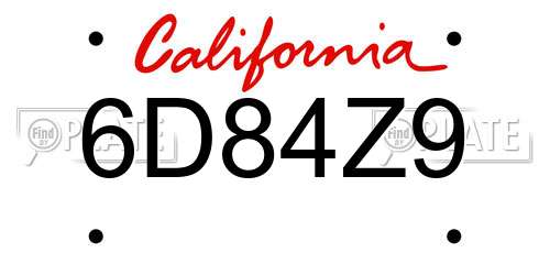 6D84Z9 California License Plate