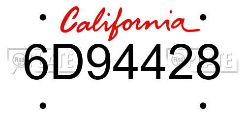 6D94428 California License Plate