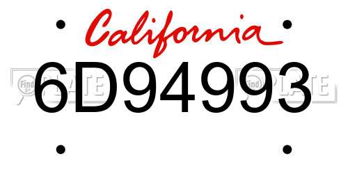 6D94993 California License Plate